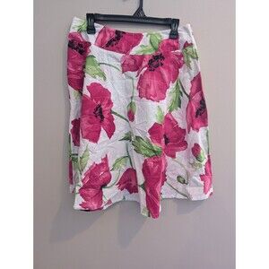 Women's Cotton Knee Skirt Sz 12 Pink White Floral Eyelet Floral Beach Spring